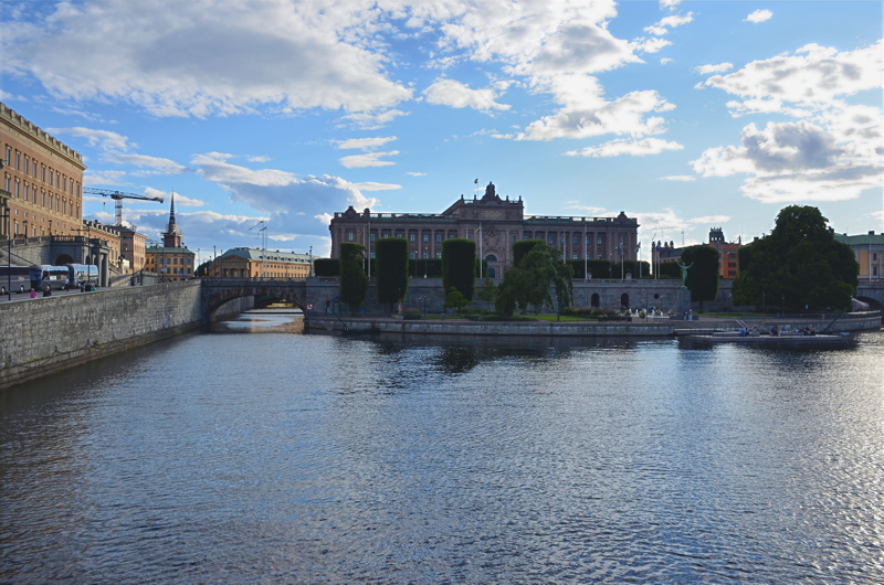 10 - A daytime wide shot of the Swedish Parliament Building (Riksdagshuset) in Stockholm, Sweden